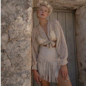 Faux Suede Fringe Mini Skirt